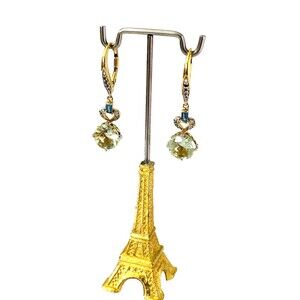Gorgeous Prasiolite Green Amethyst Blue Topaz Gilded Silver Vermeil Drop Earring